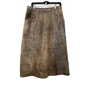 The Territory Ahead Leather Maxi Skirt Brown Boho Grunge Safari Pockets Size 12